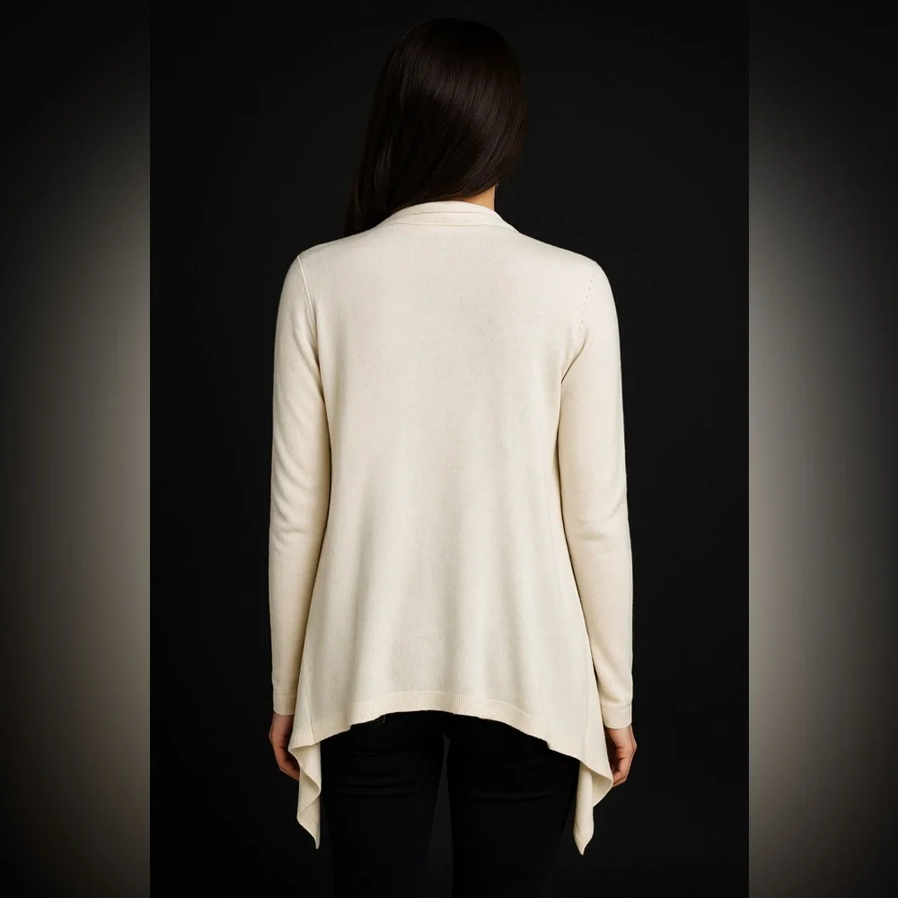 New York & Company Cream Open-Front Draped Knit Cardigan Sweater Women’s Medium